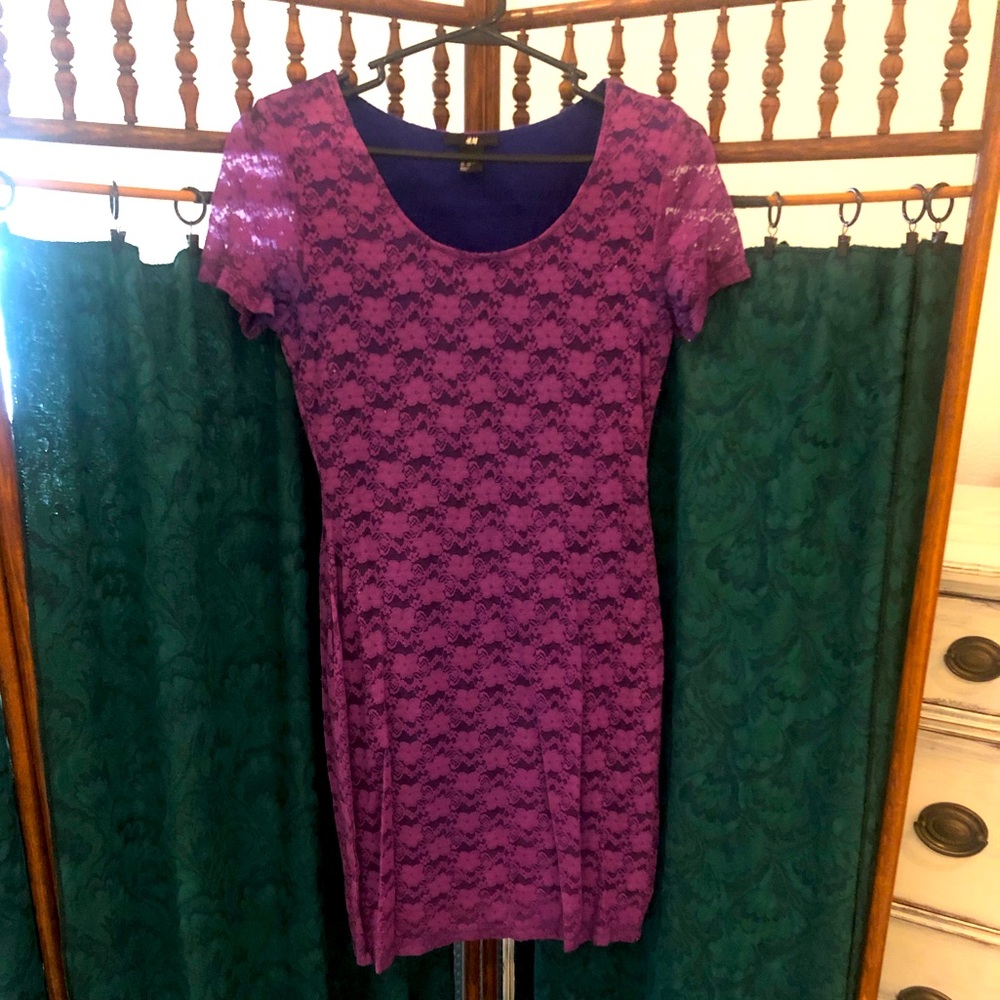 H&M Purple Dress with Lace Overlay